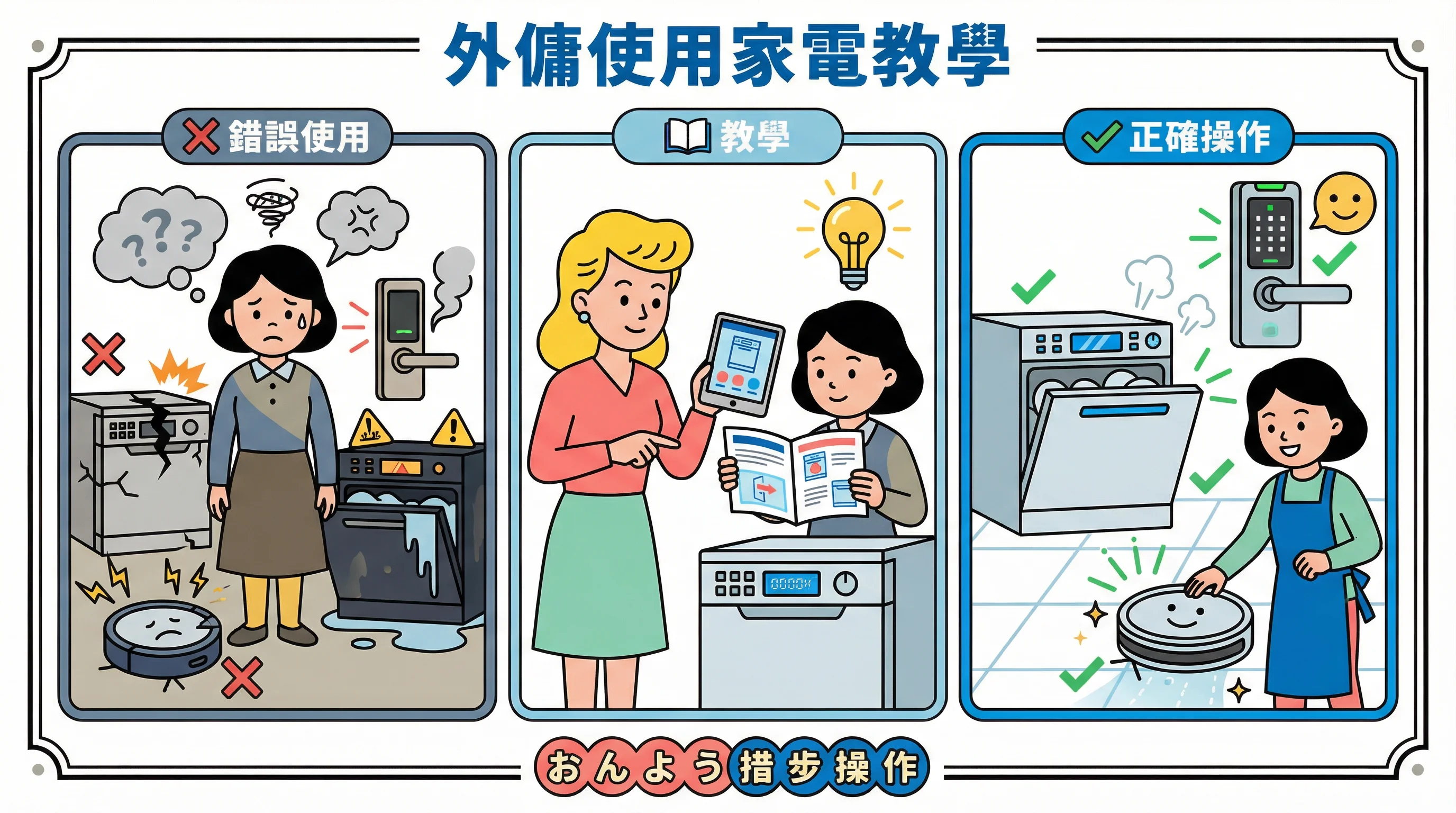 智能家居教學：教外傭使用家電 (掃地機器人/洗碗機/電子鎖)