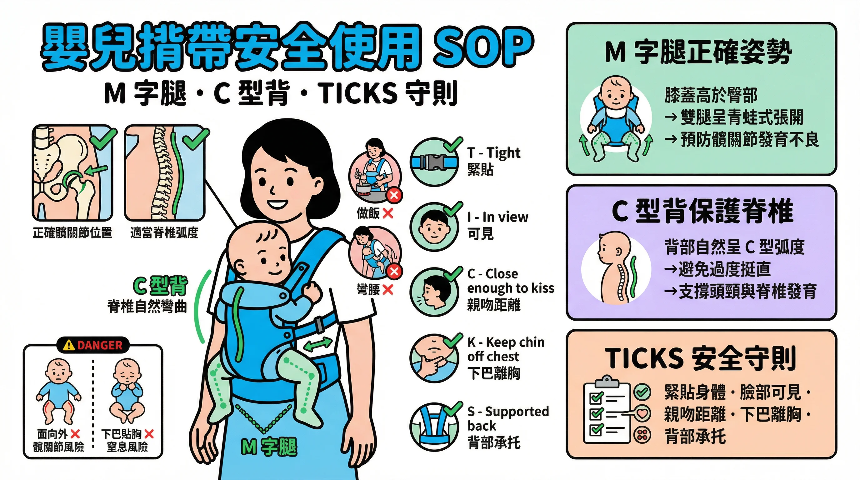 嬰兒揹帶用錯傷脊椎？教外傭 M 字腿、C 型背與 TICKS 安全守則