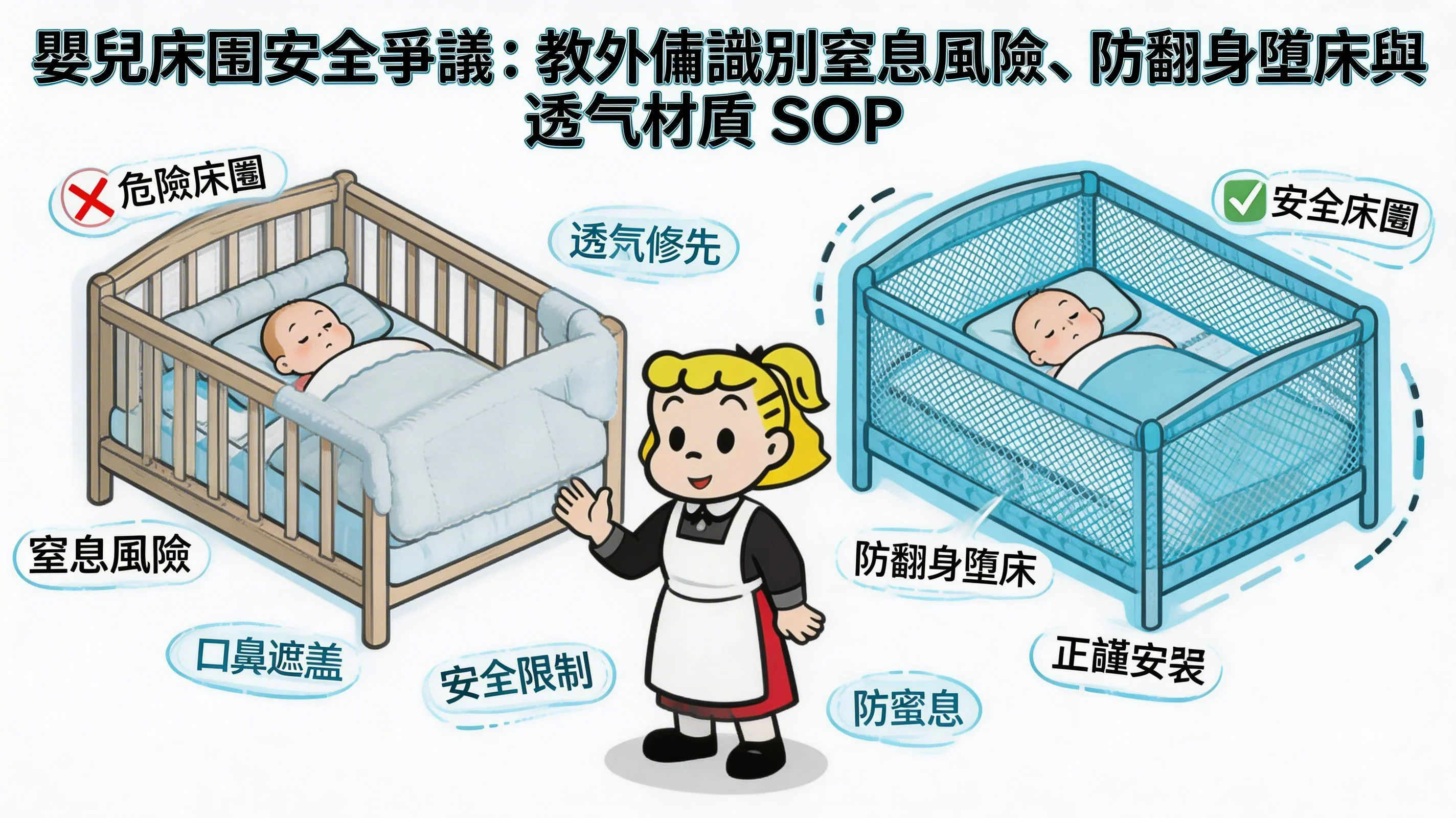 嬰兒床圍安全爭議:教外傭識別窒息風險、防翻身墮床與透氣材質 SOP