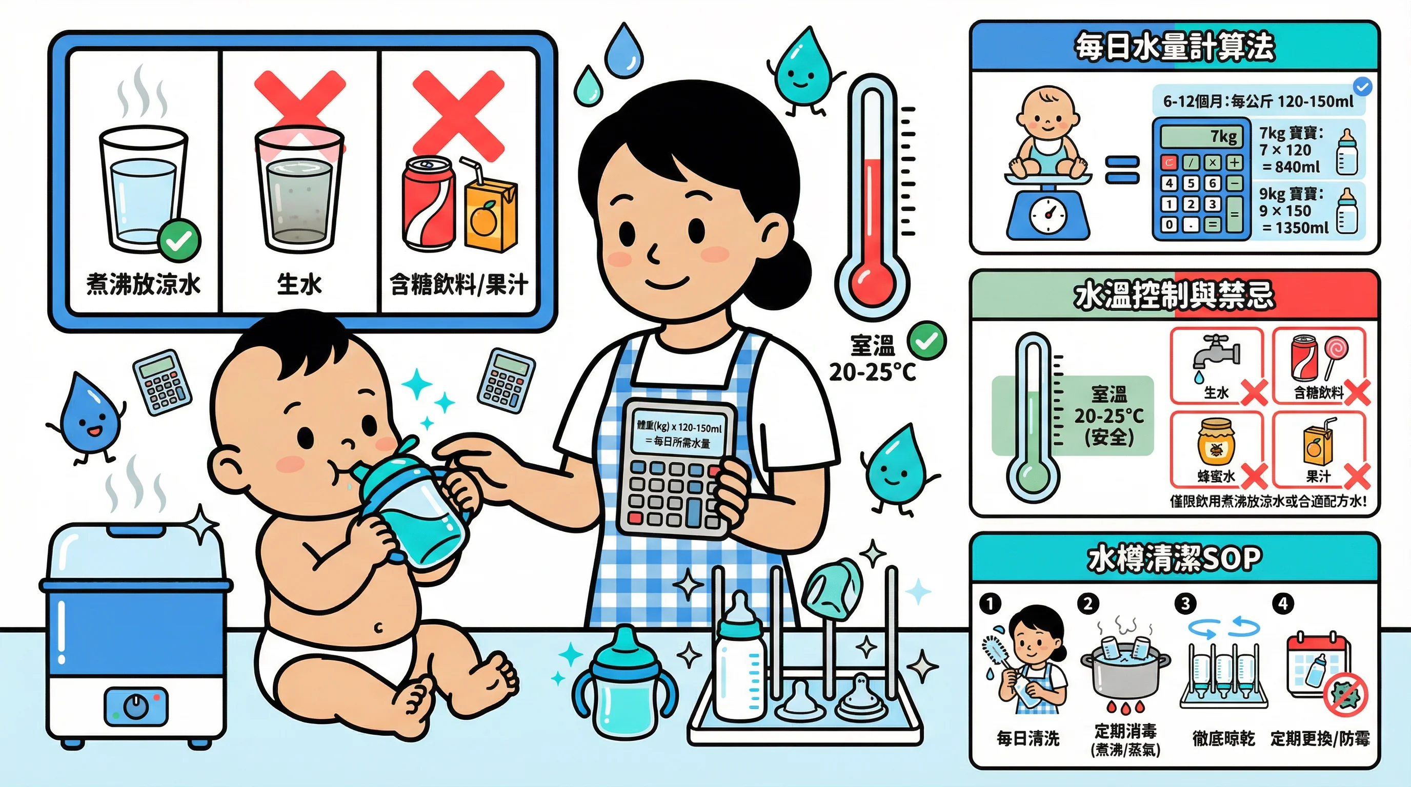 嬰兒飲水幾多先夠?教外傭計算每日水量、水溫控制與水樽清潔 SOP