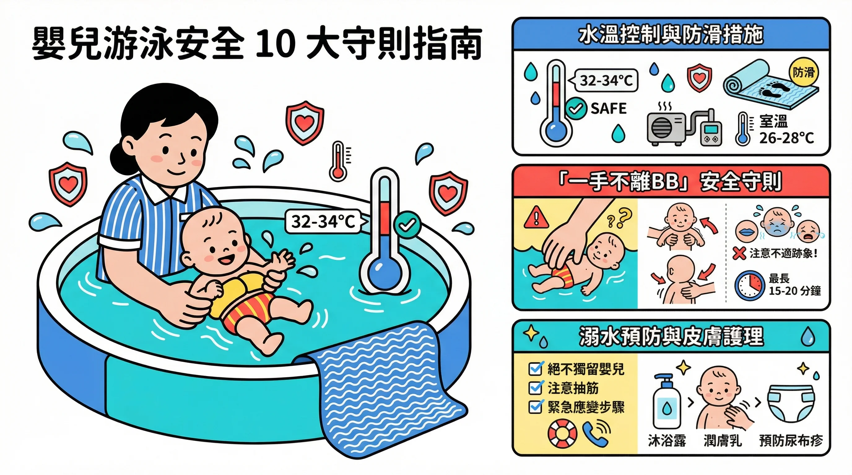 嬰兒游泳安全 10 大守則:教外傭水溫控制、防滑與溺水預防 SOP