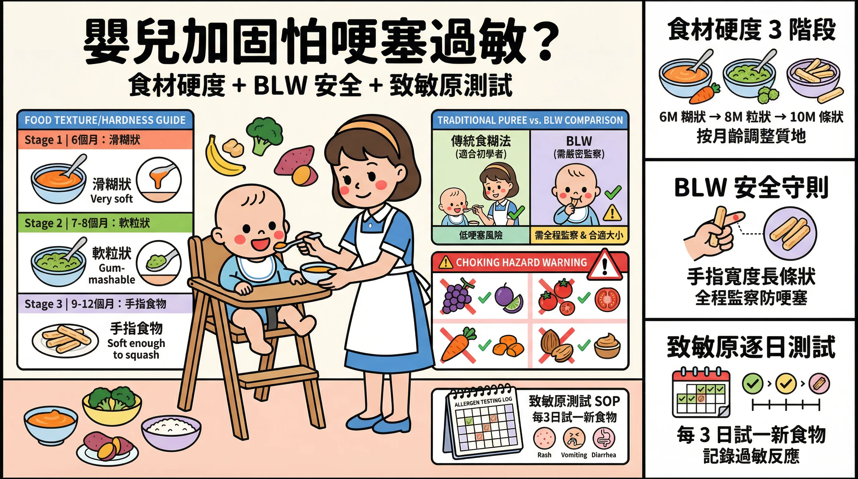 嬰兒加固怕哽塞過敏？教外傭掌握食材硬度、BLW 安全與致敏原測試 SOP