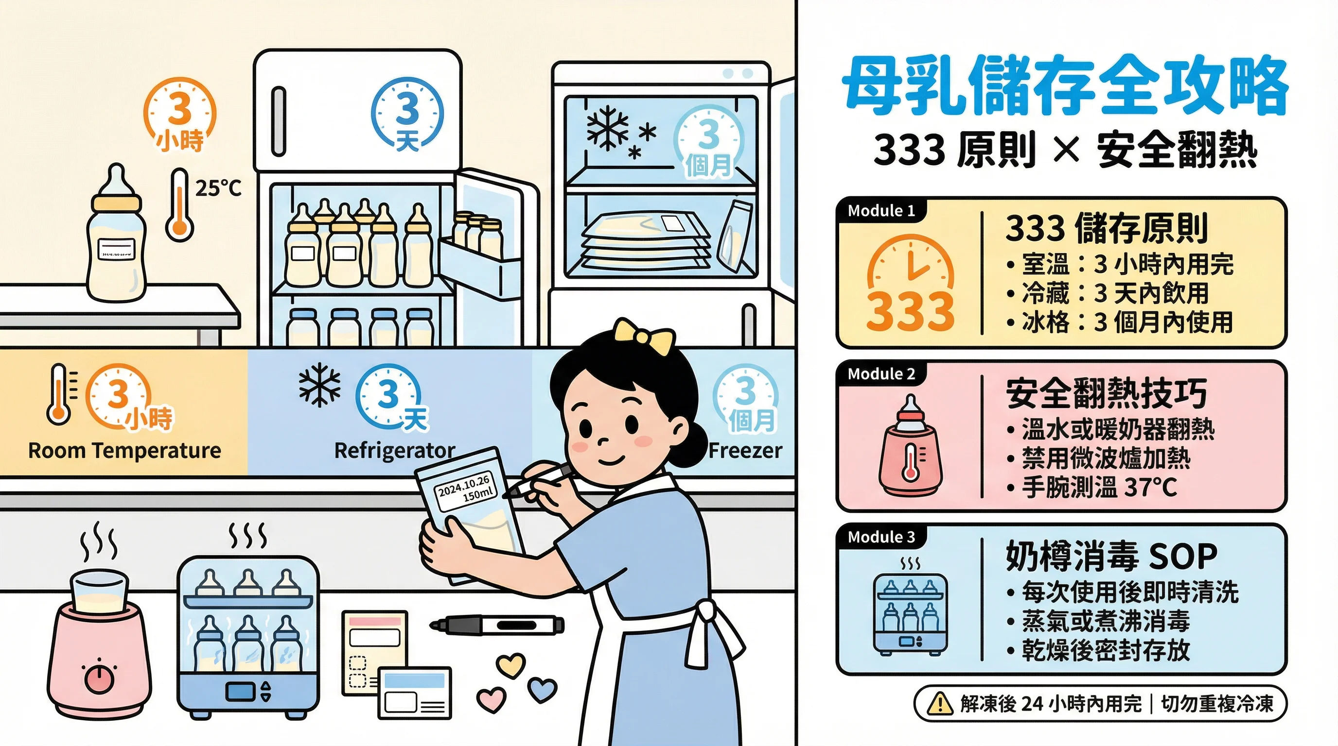 母乳儲存與翻熱全攻略:教外傭「333原則」、安全溫奶與奶樽消毒 SOP