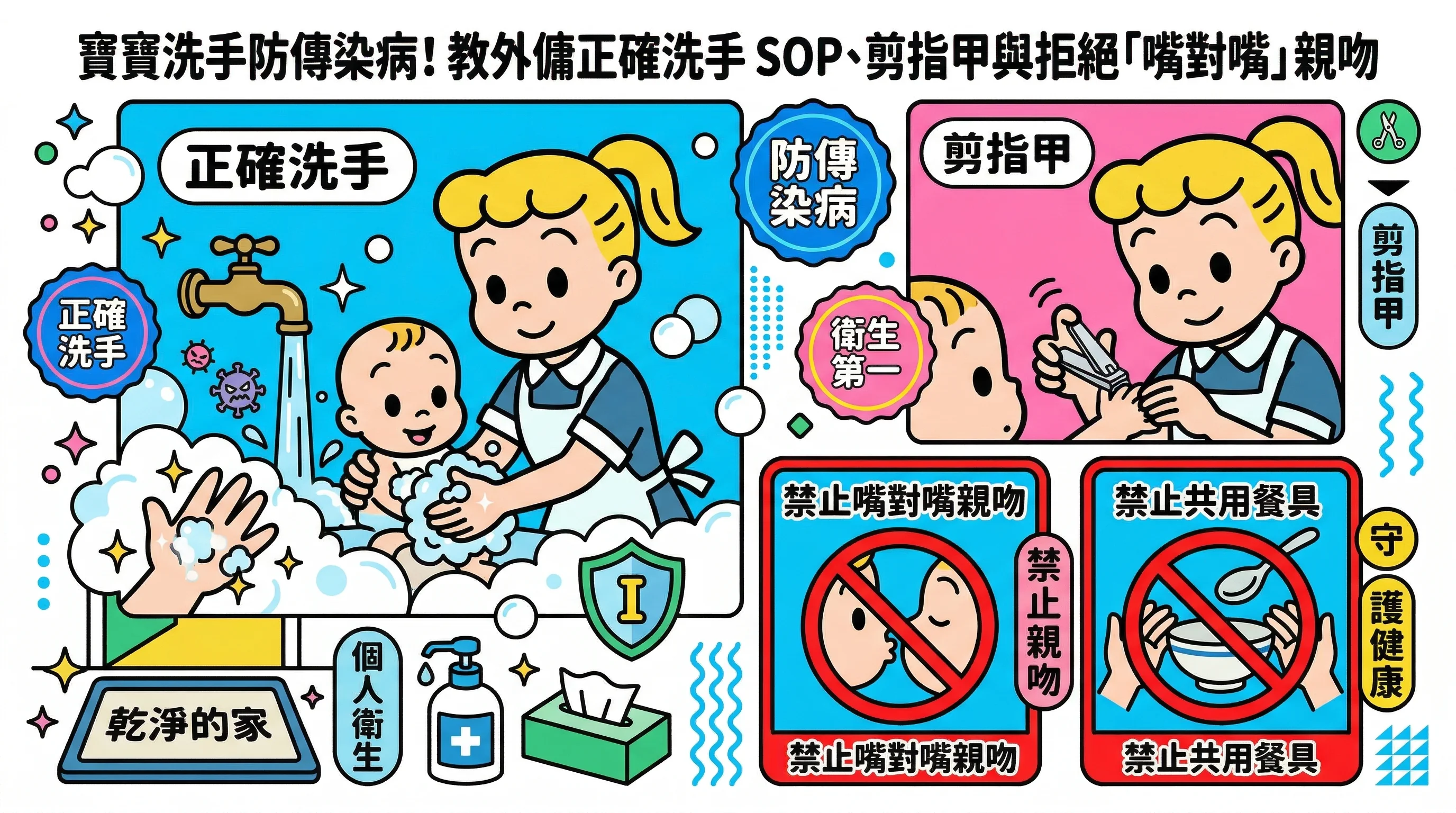 寶寶洗手防傳染病!教外傭正確洗手 SOP、剪指甲與拒絕「嘴對嘴」親吻