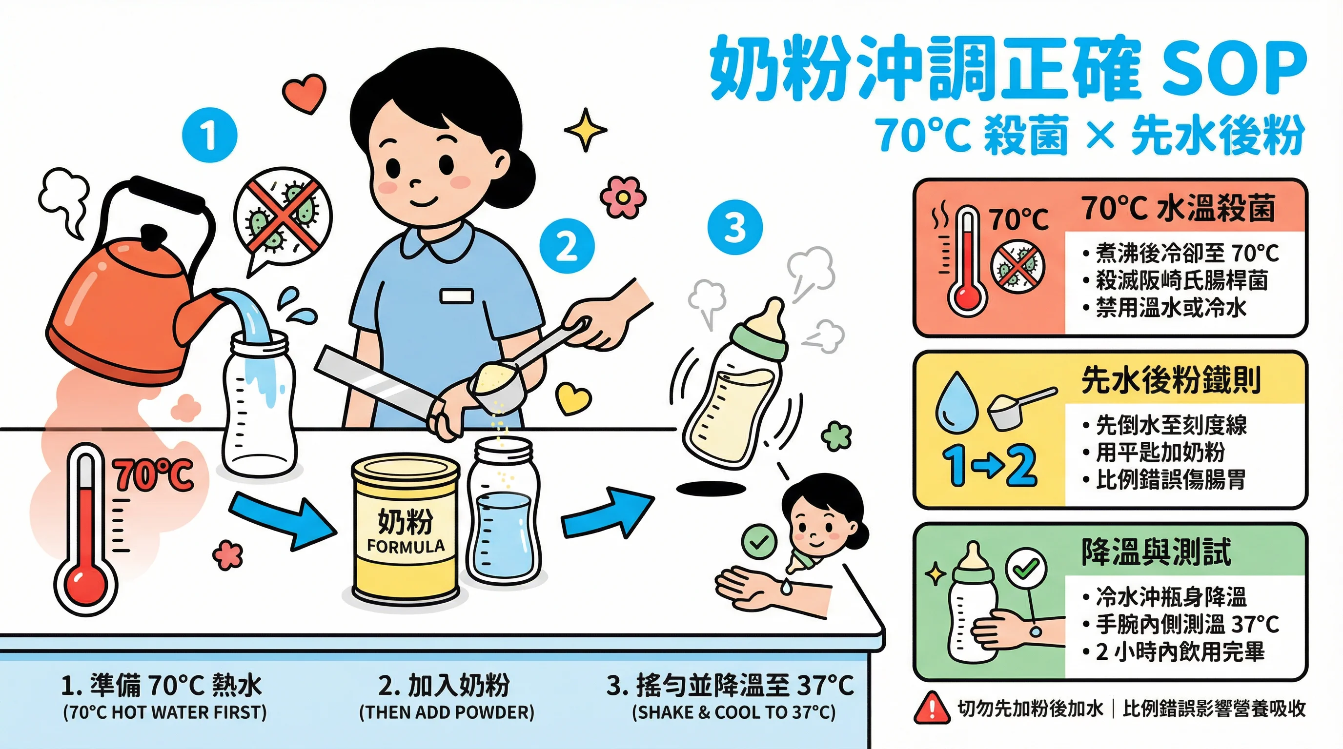 嬰兒奶粉沖調不當易染菌?教外傭 70度水溫殺菌與「先水後粉」正確 SOP