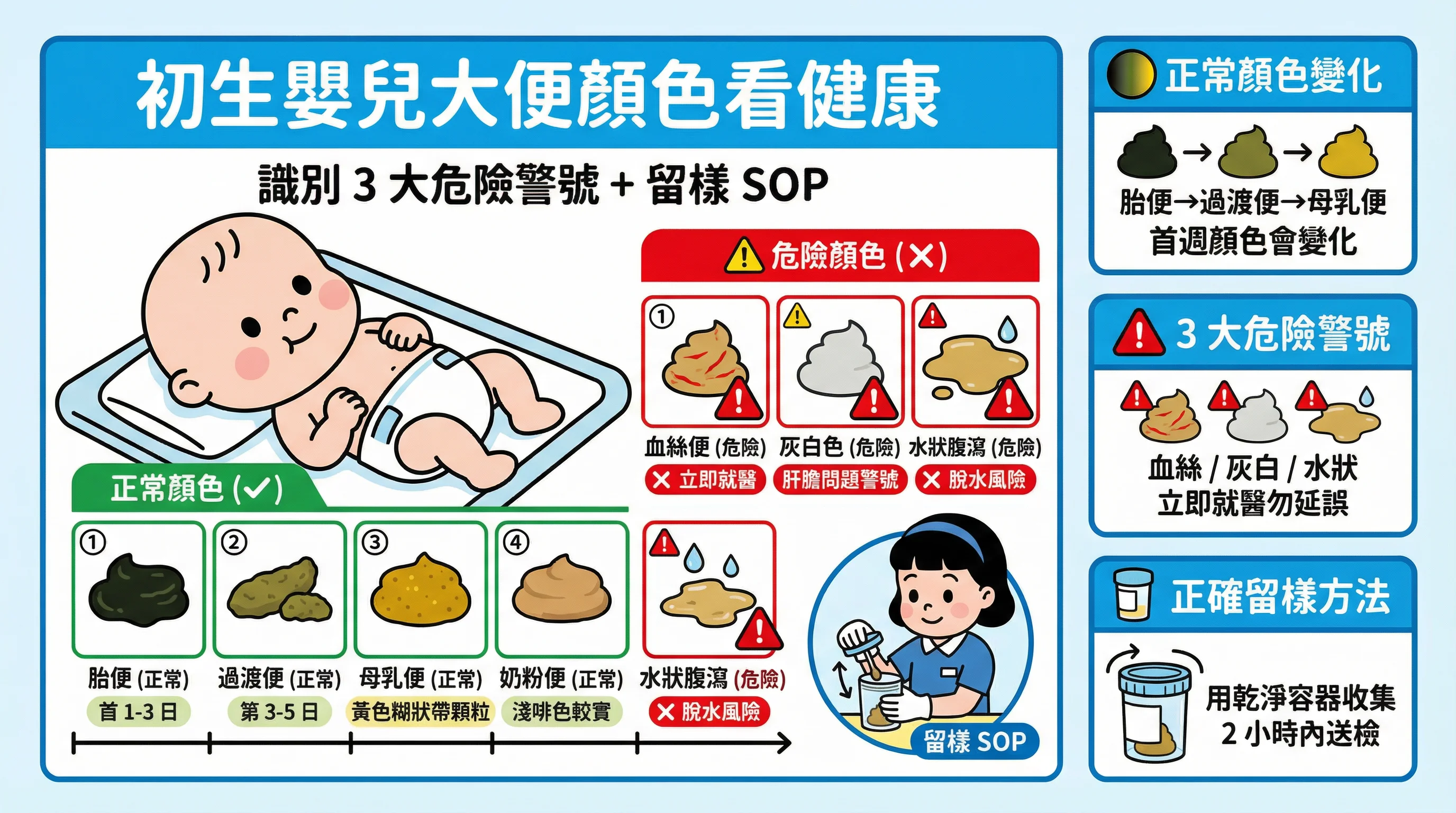 初生嬰兒大便顏色看健康：教外傭識別 3 大危險警號與留樣 SOP