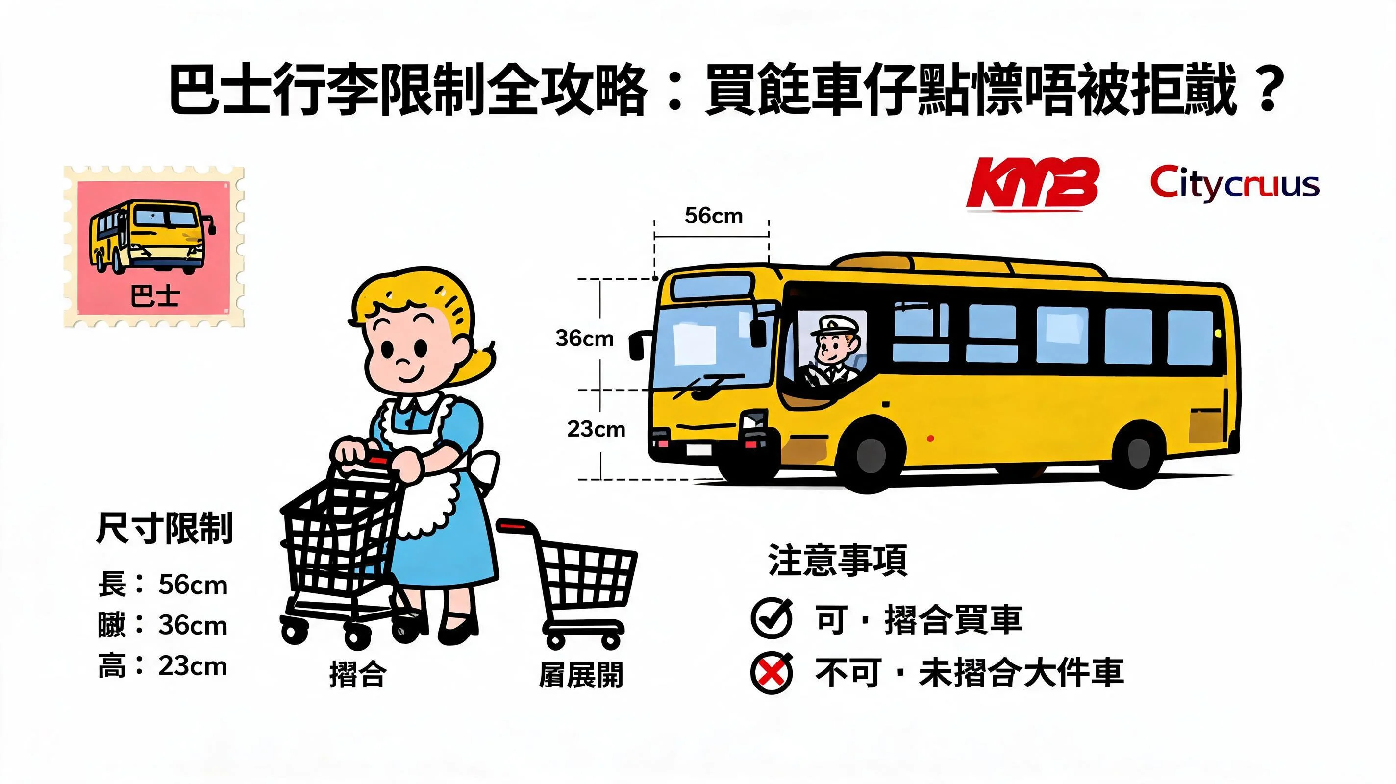 巴士行李限制全攻略：買餸車仔點樣唔被拒載？附港鐵/巴士尺寸標準