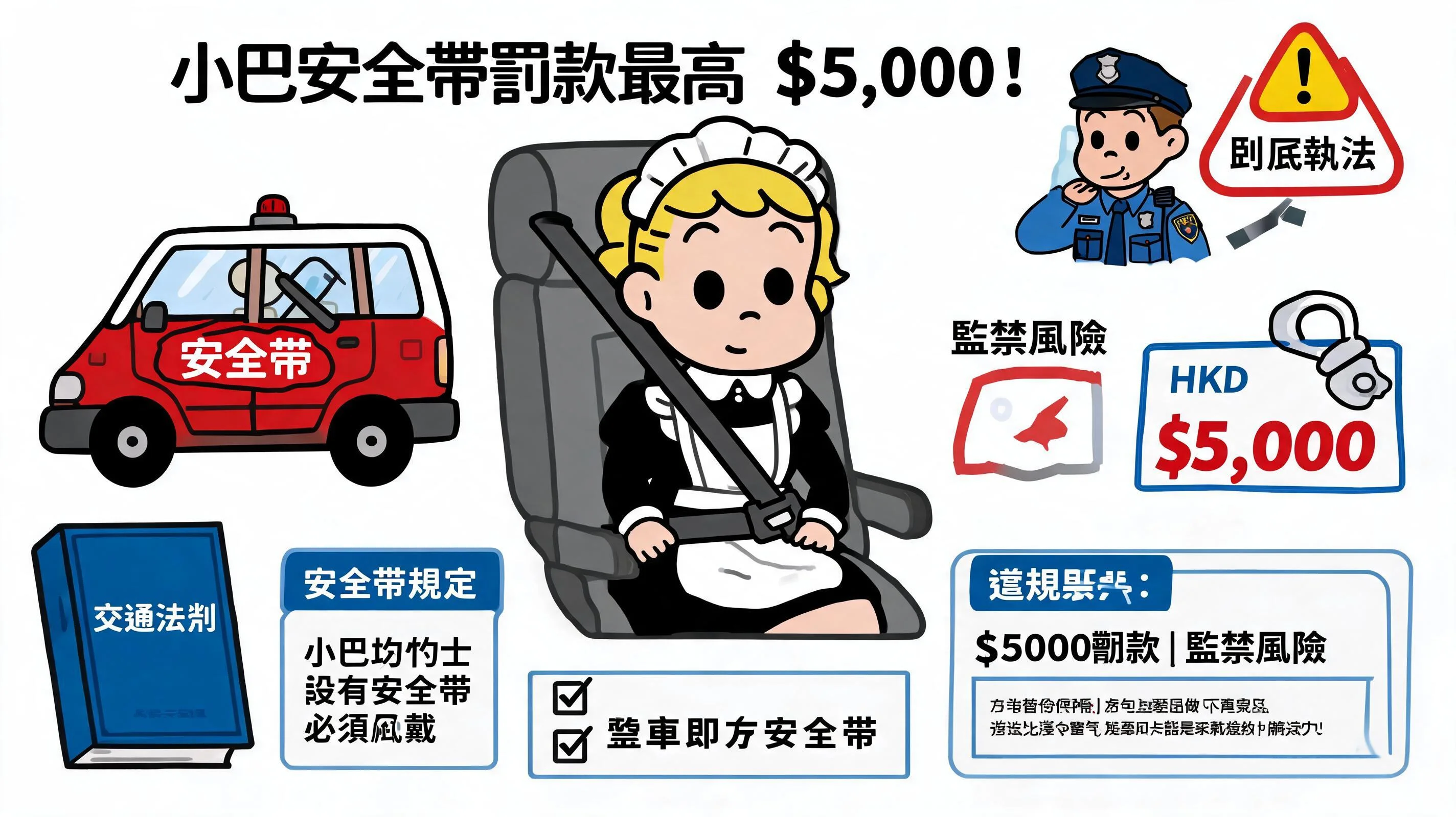 小巴安全帶罰款最高 $5,000！教外傭避開警察放蛇陷阱及法律刑責