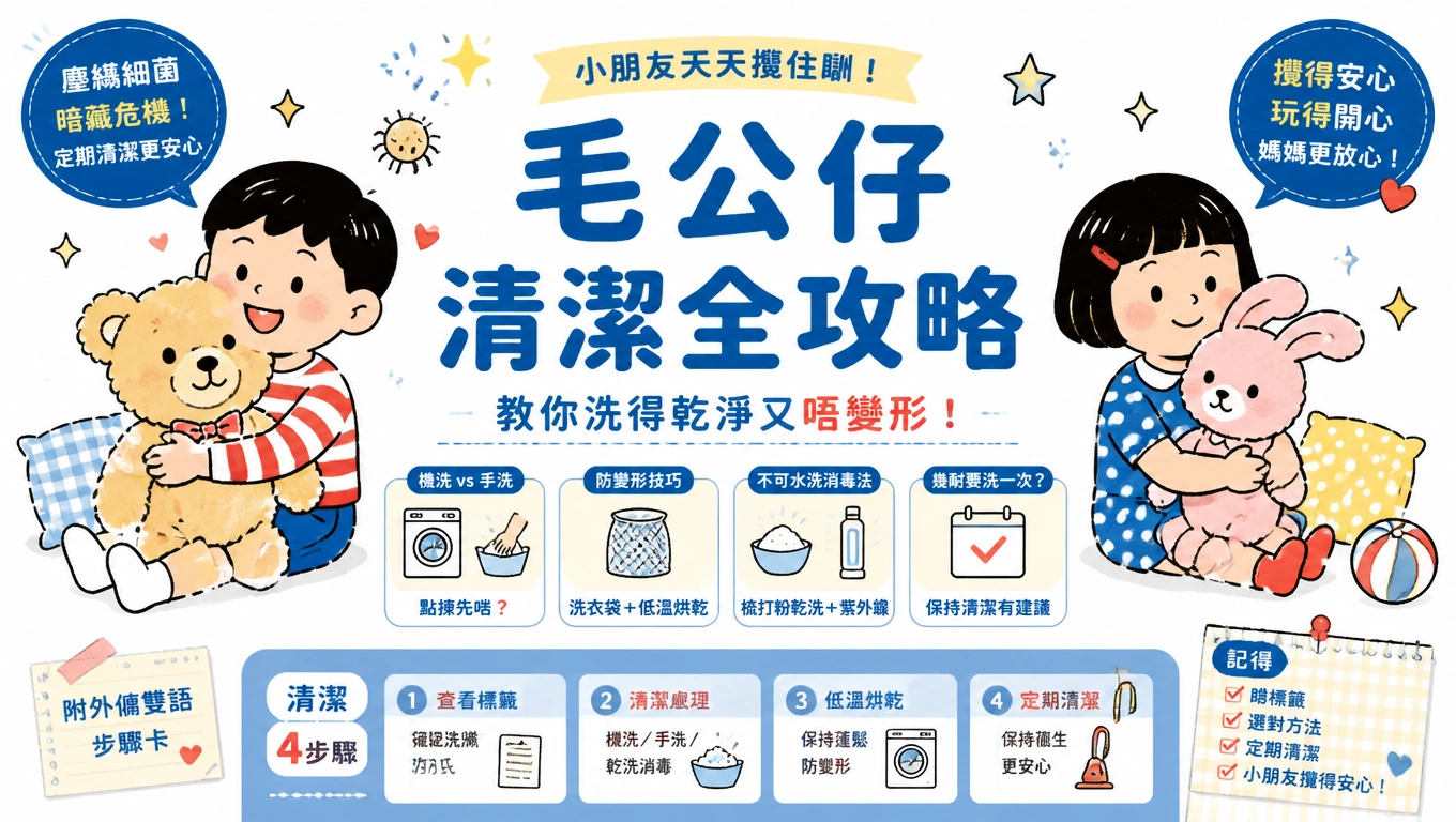 外傭姐姐將毛公仔放入洗衣袋，準備用溫和模式機洗