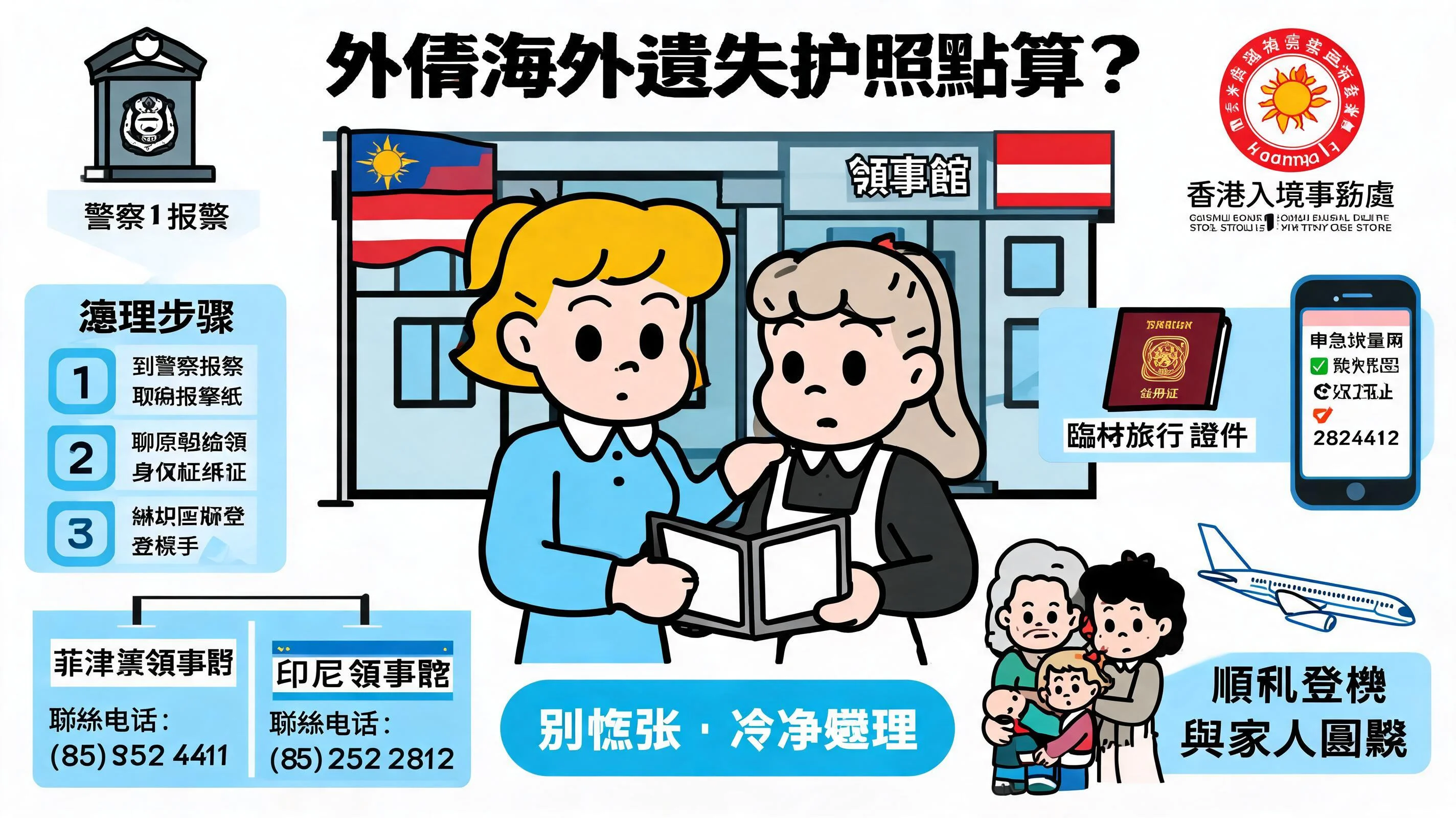 外傭海外遺失護照點算？報案、領事館補領與緊急返港 SOP