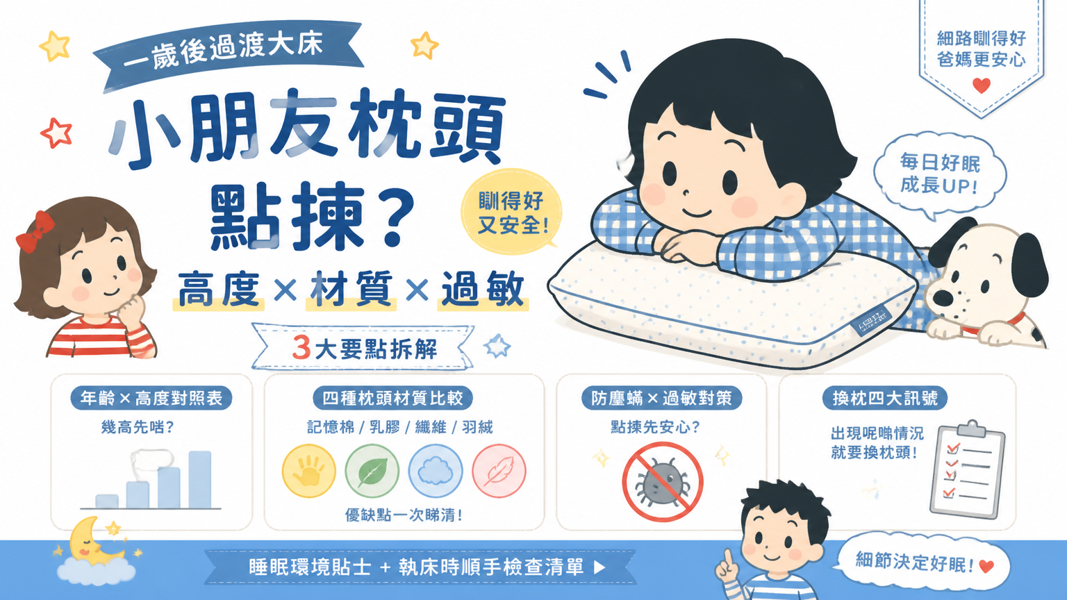 姐姐幫小朋友整理床鋪上嘅兒童枕頭同被鋪