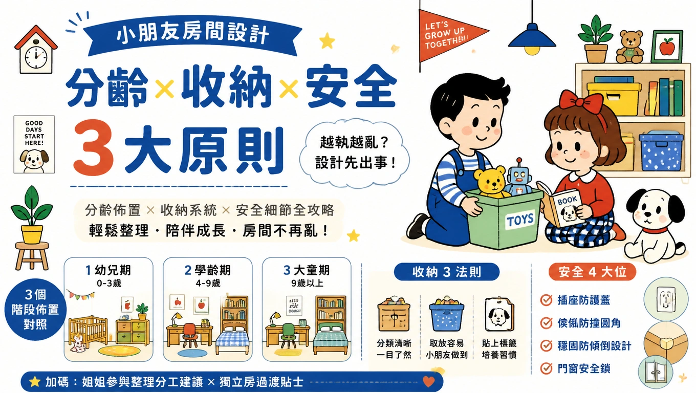 姐姐同小朋友一齊執拾房間,將玩具放入標籤收納箱