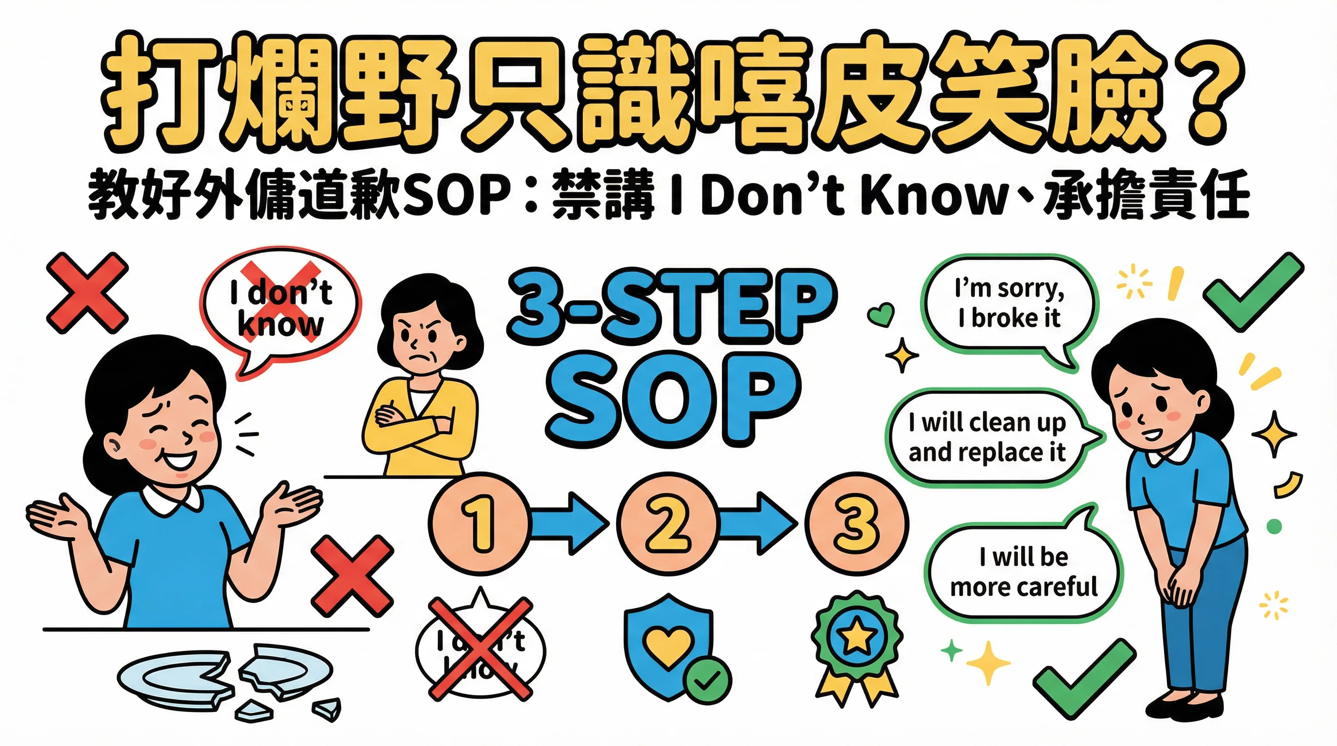 打爛野只識嘻皮笑臉?教好外傭道歉SOP:禁講 I Don't Know、承擔責任
