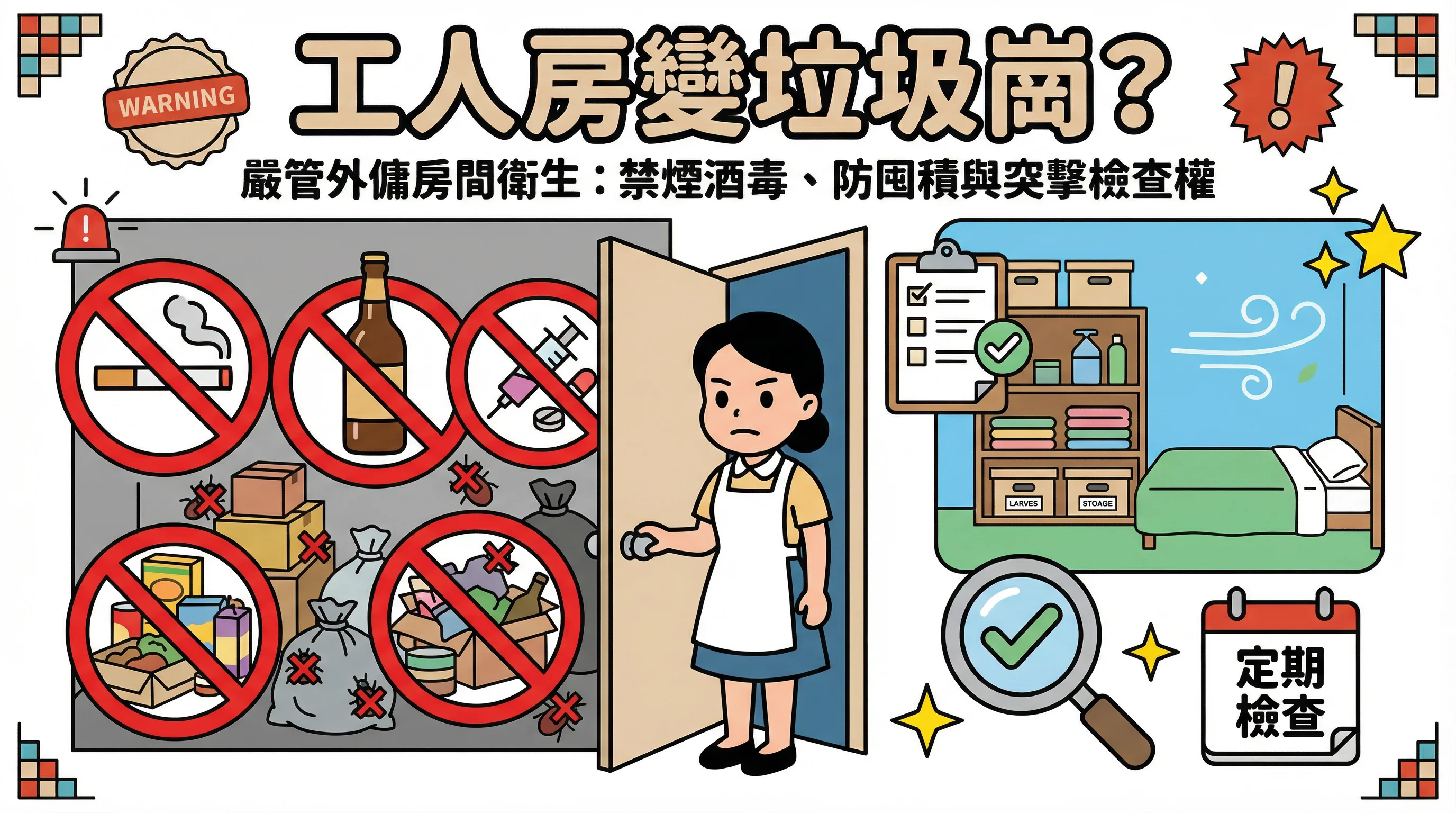 工人房變垃圾崗?嚴管外傭房間衛生:禁煙酒毒、防囤積與突擊檢查權