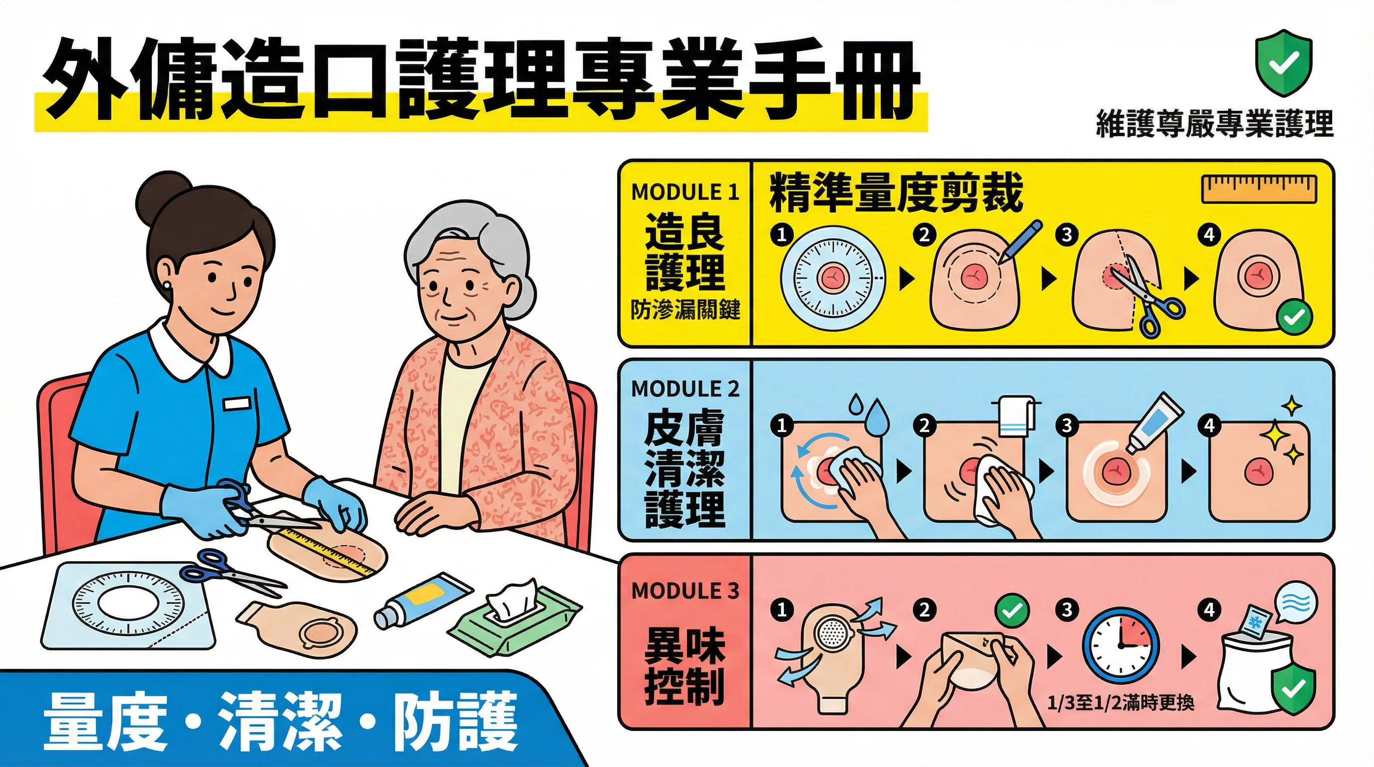 造口護理防滲漏教學：教外傭正確剪裁造口袋底板、皮膚清潔與異味處理